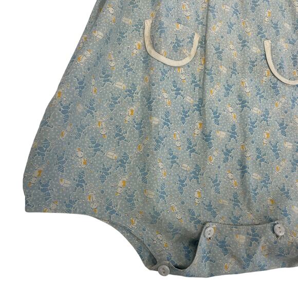 Vintage Handmade Blue Yellow Printed Short Sleeve Bubble One Piece Boys ASIS - Picture 2 of 5